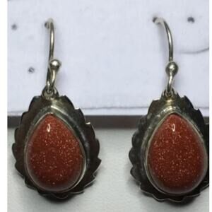 925 Sterling Silver 1 1/8" Gorgeous Golden Sunstone Ornate Drop Dangle Earrings